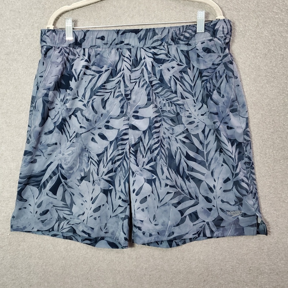 Speedo Men Swimwear Large Blue Trunks Tropical Leaves Outdoor Beach Surf